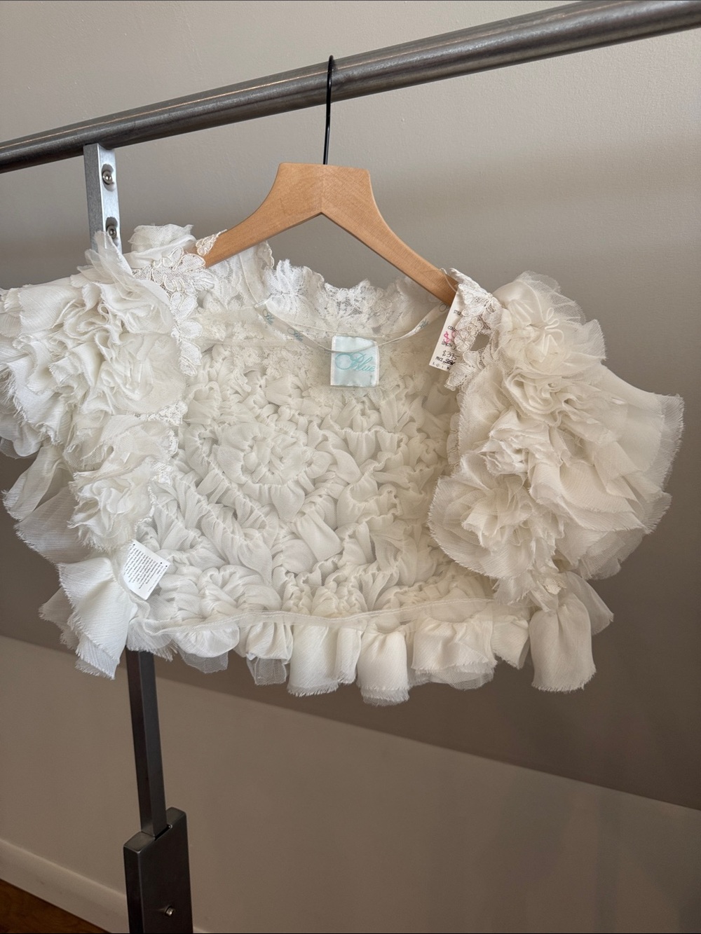 Ivory Floral Ruffle Bolero Shrug - Wedding Accessory